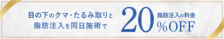 目の下のクマ・たるみ取りと脂肪注入を同日施術で脂肪注入の料金20％OFF